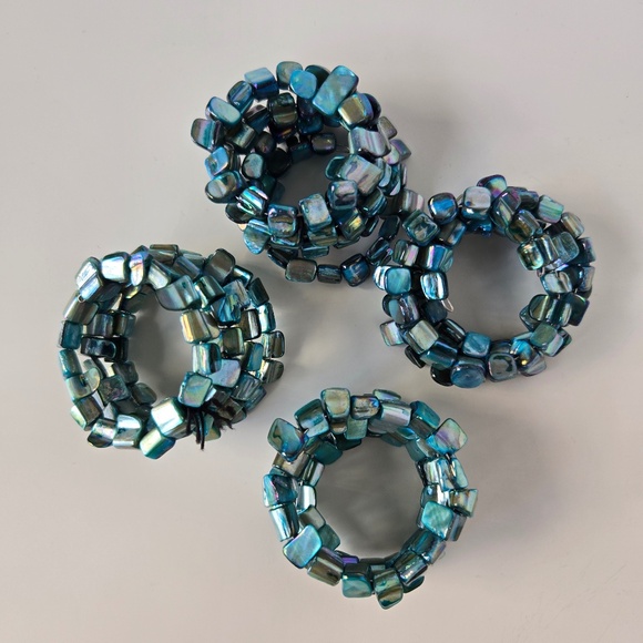 (Set of 4) Shimmering Blue Beaded Shell Napkin Rings - Picture 4 of 7